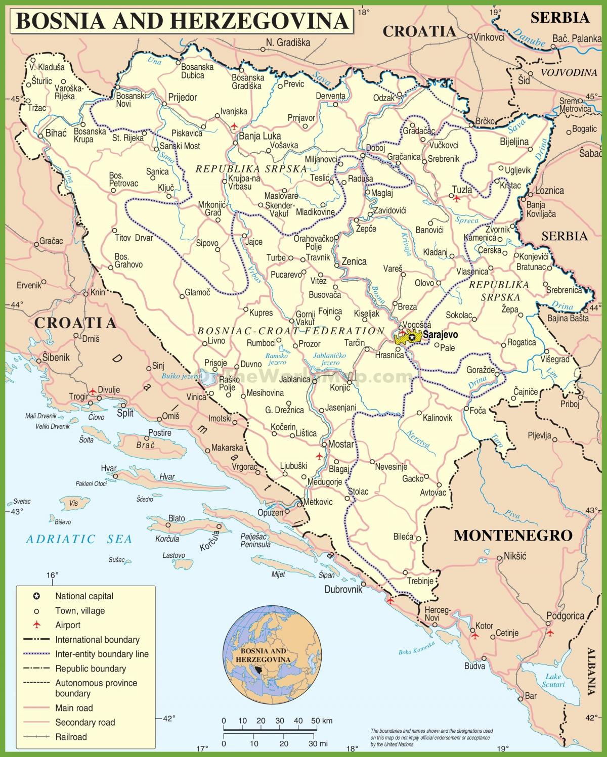 Χάρτης της Βοσνίας δρόμο