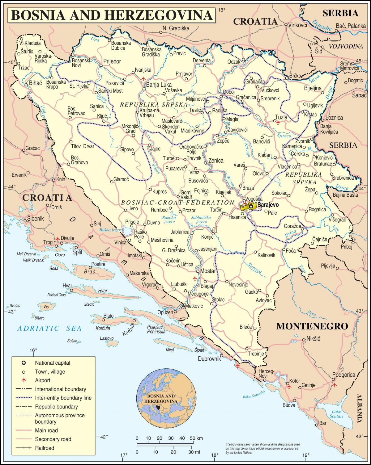 Χάρτης της Βοσνίας τουριστικά