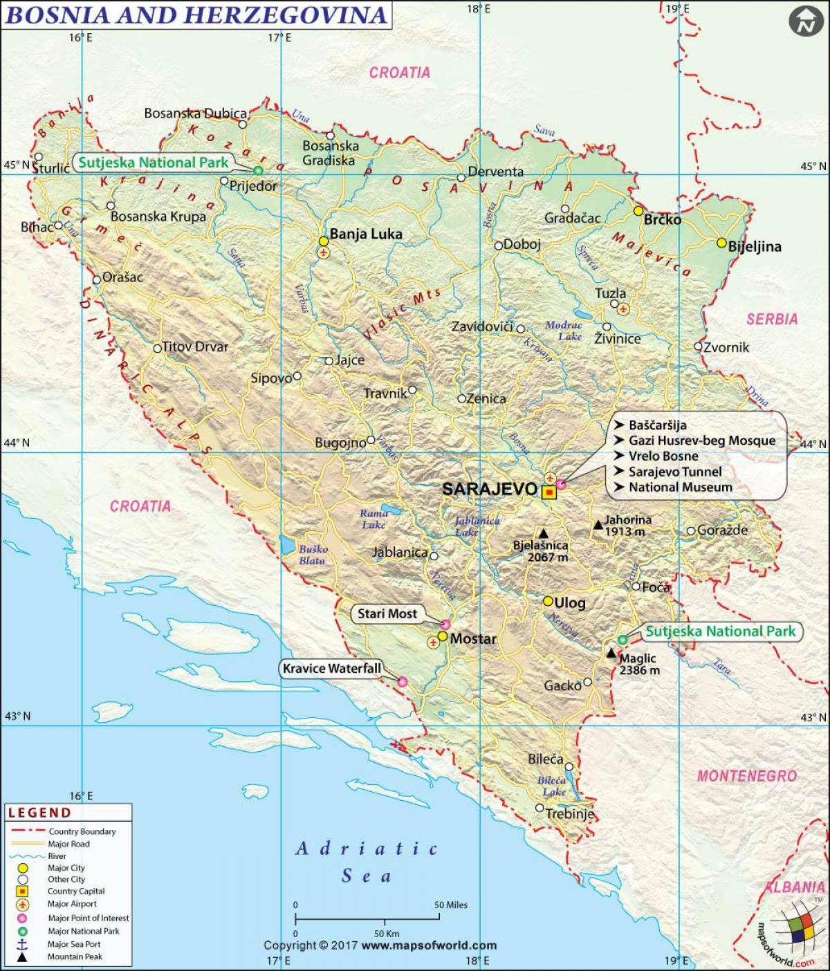 Χάρτης της Βοσνίας χώρα