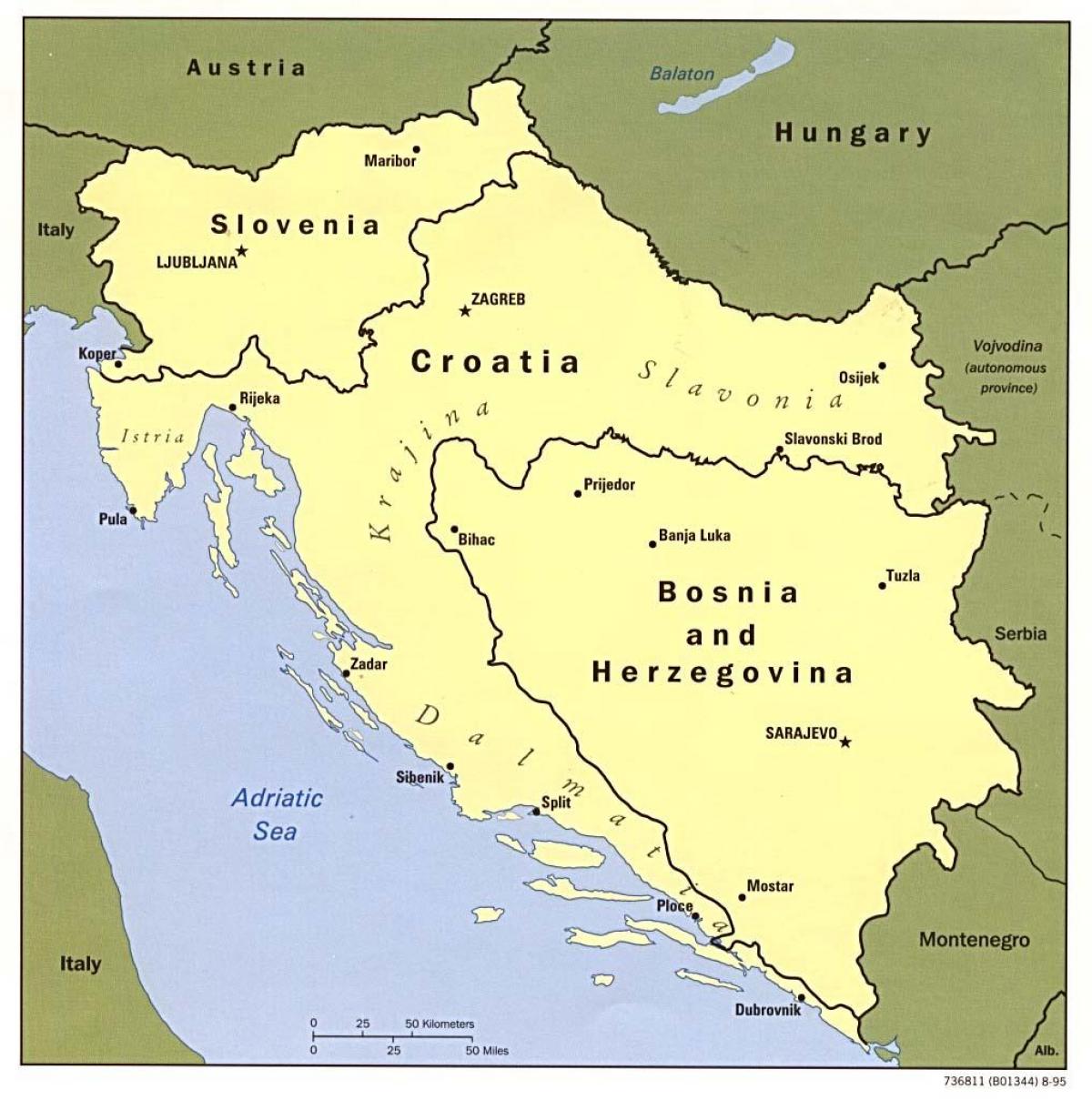χάρτης της Βοσνίας-Ερζεγοβίνης και τις γύρω χώρες