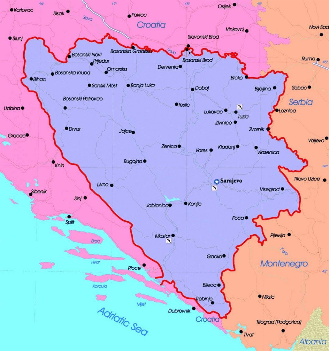 Βοσνία και Ερζεγοβίνη πολιτικό χάρτη